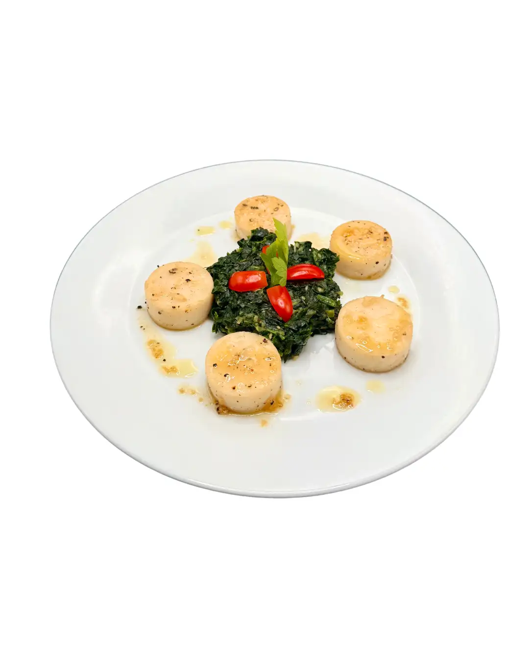 Scallops Stir-fried with Spinach and Butter